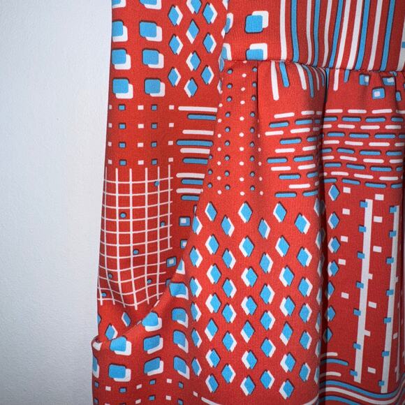 J. McLaughlin Dress /Orange Blue /Size Small/Short Sleeve Stretch Pockets - Picture 4 of 11